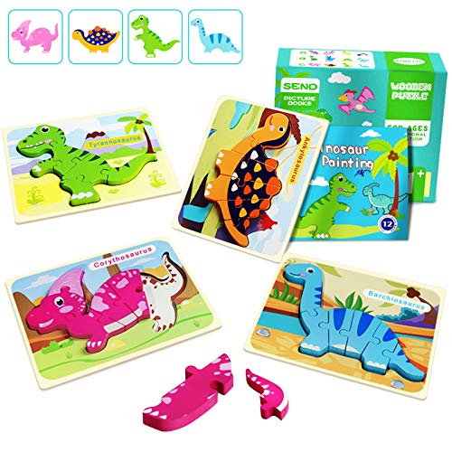 4pcs Wooden Puzzles Animals Jigsaws Puzzle Toys For Kids, Interesting  Dinosaur Puzzle Educational Toys, Wonderful Gifts For Kids 3+ Year Olds